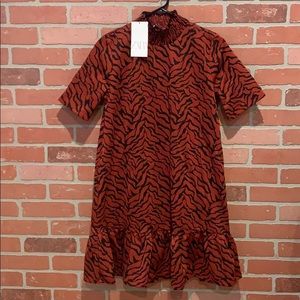 Zara | Burgundy animal print mock neck dress